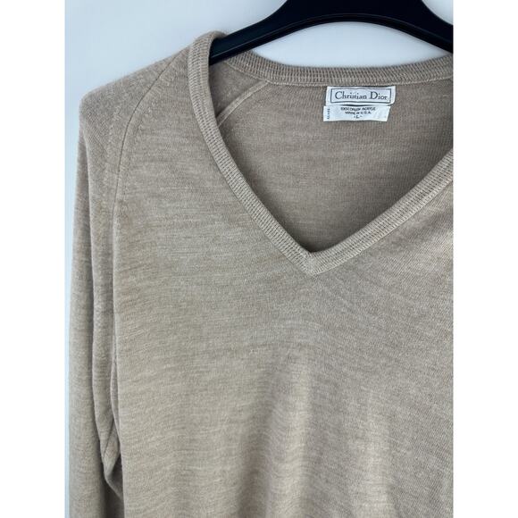 Vintage Christian Dior V-Neck Sweater Beige Tan Stretch LS Men's Size Large - Picture 2 of 7